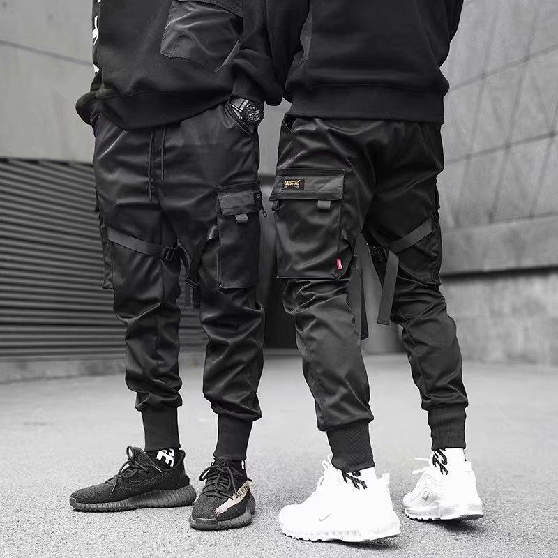 Jogger Cargo Pants Men Relax Hip-hop Hit Color Pocket Men's Pants Sweatpants Street Ribbon Techwear Pants