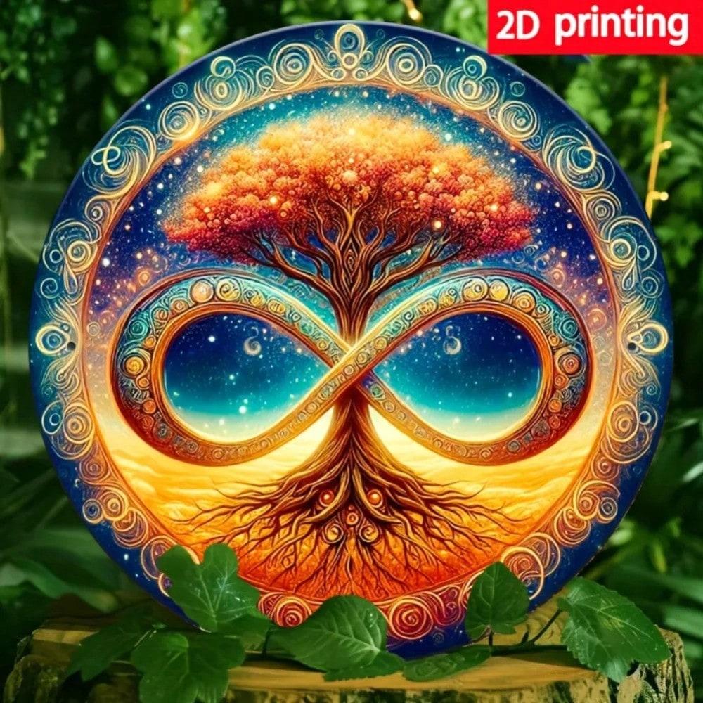 2D Cosmic Tree Iron Wall Art Waterproof Metal Sign Infinity Starry Night 8 Inch Home Decor