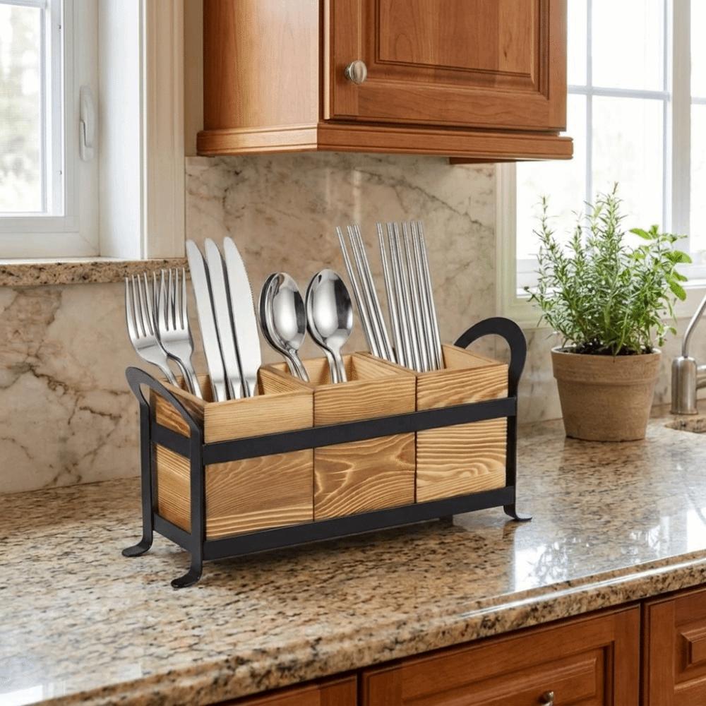 Large Capacity Tableware Storage Box Space Saving Flatware Organizer  Farmhouse