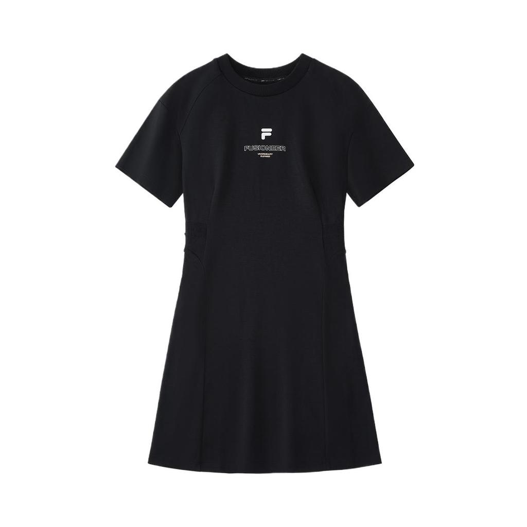 FILA Letter Print Versatile Comfortable Round Neck Short Sleeve Dress Women dresses Black T11W435303ABK