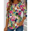 Autumn and Winter Women's Color Flowers 3D Printed Crew Neck Long Sleeve T-Shirt