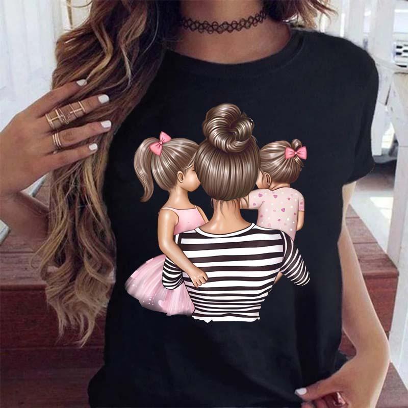 Maycaur Women Cartoon Mom Mother Boy Girl Print Mother Lady T-shirts Casual Top T Shirt Ladies Womens Graphic Female Tee T-Shirt
