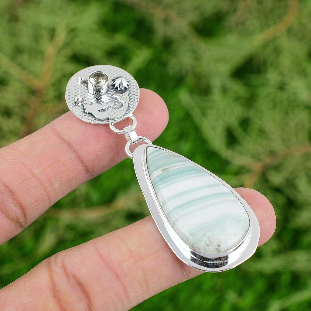 925 Sterling Silver Natural Blue Rhodochrosite Green Amethyst Pendant Jewelry