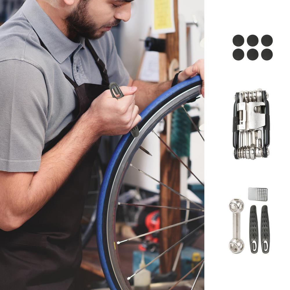 Cycling Tire Inflator Cycling Tire Repair Tool Kit Multi-Function Hexagonal Road Cycling Wheel Chain Cutter Ratchet Wrench Kit