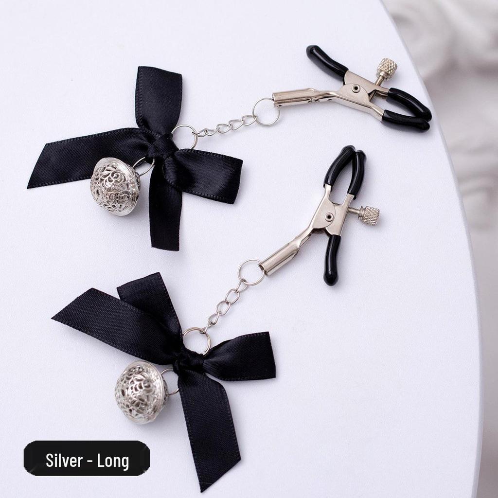 SM Adjustable Nipple and Breasts Clamps with Bow Tie for Couples