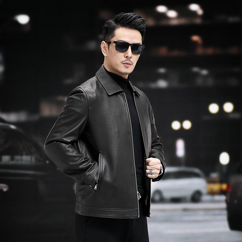 Autumn and Winter New Style Genuine Leather Jacket Men's Goatskin Coat Lapel Jacket Business Men's Wear