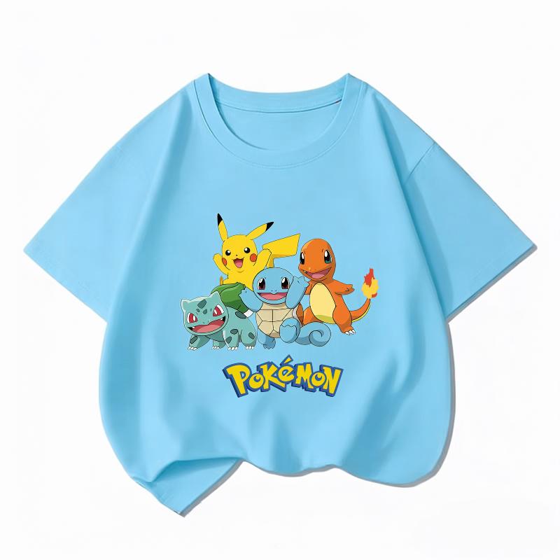 Potdemiel Sommer Neuankunft Kinder Kurzarm Pikachu T-Shirt, 100% Baumwolle, Bequem und Atmungsaktiv für Jungen und Mädchen