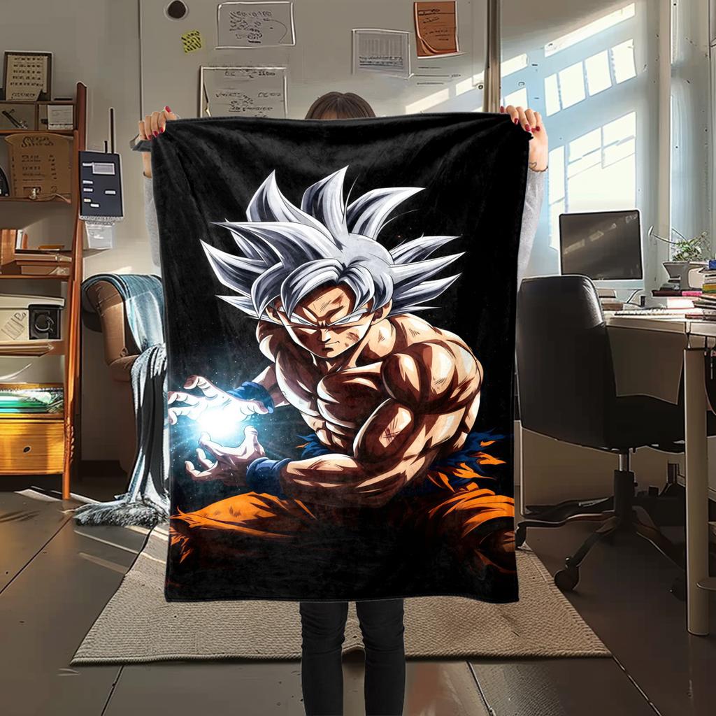 1 Stück Son Goku Druck Flanelldecke, Hohe Qualität für alle Jahreszeiten, Heimdekoration, Wärme und Komfort, Perfekt für Weihnachtsgeschenke