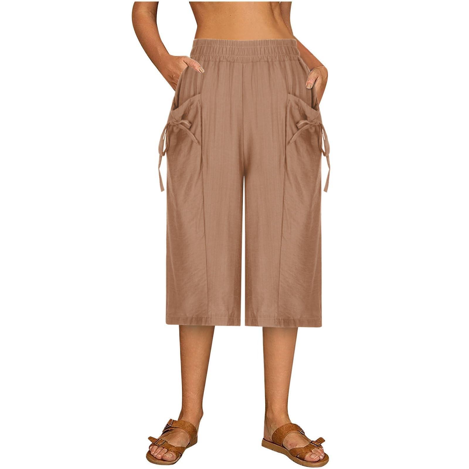 

Женские летние однотонные широкие брюки свободного покроя, модные, удобные и повседневные укороченные брюки XXXXL хаки