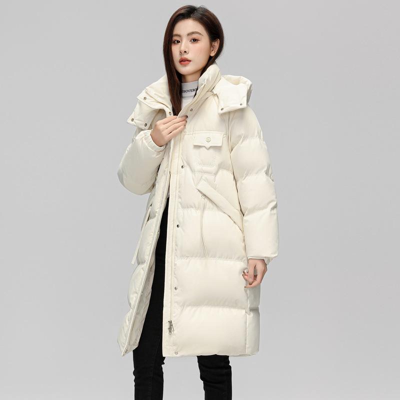 Winter New Fashion Over-the-knee Padded Jacket Loose and Thickened Hooded Down Padded Jacket
