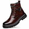 Men's Trendy Wool-Lined Cowhide High-Top Martin Boots with Side Zipper - Casual and Warm.