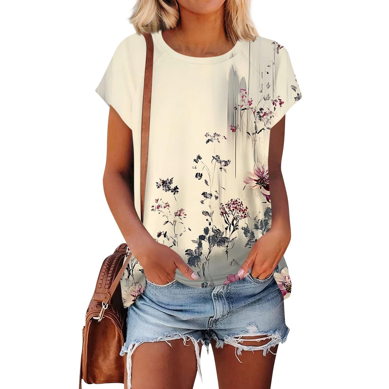 

Женские футболки с коротким рукавом, милые туники с круглым вырезом, топы, базовые футболки, блузки, свободный пуловер L бежевый