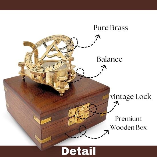 Working Brass Sundial Compass with Gift Box