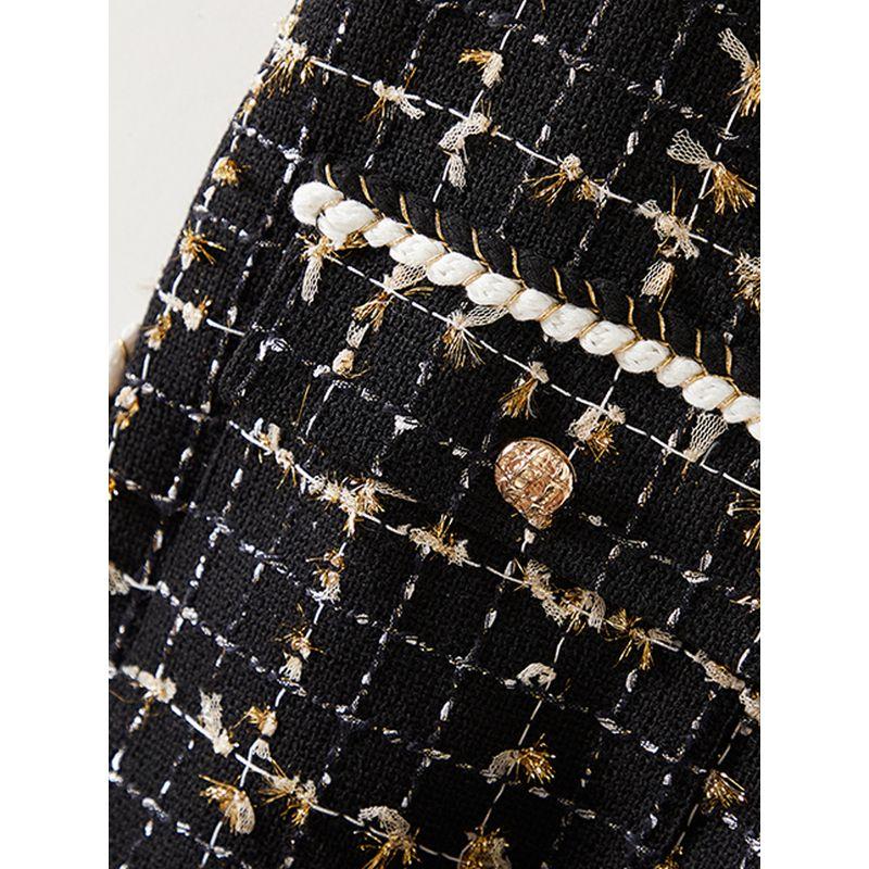 Strong Promotion of Benefits! Three-Dimensional Tassel Plaid V-neck Woolen Pocket Vest Female Fall and Winter Bandage Dress Edging Outwear