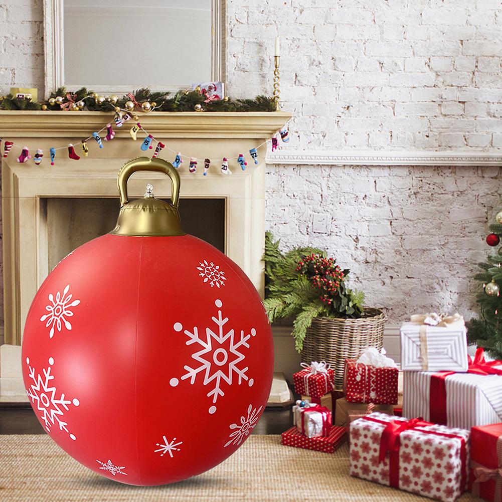 24 Inch Light Up PVC Inflatable Christmas Ball Large Outdoor Decorated Ball with Lights Christmas Decorations Ball Holiday Decor