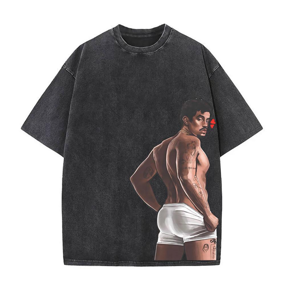 Washed Vintage Rapper Bad Bunny Tshirt Nadie Sabe Lo Que Va A Pasar Manana Skeleton Graphic T Shirts Men Fashion Hip Hop Tshirt