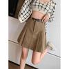 2024 Fall/Winter Korean Waistless Corduroy Pleated Mini Skirt - High Waist A-Line Design