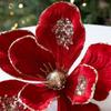 Fabric Plastic Christmas Artificial Flowers DIY Decoration 22cm Xmas Decorative Flowers Ornaments Glitter Fake Flower New Year