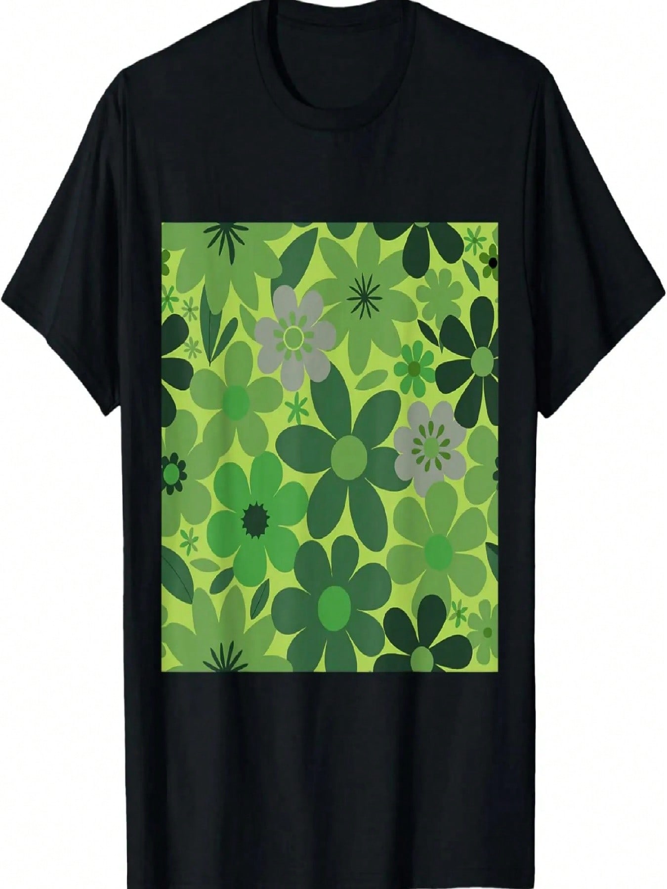 1970 s Floral Pattern Green Daisy Floral Pattern T-Shirt S