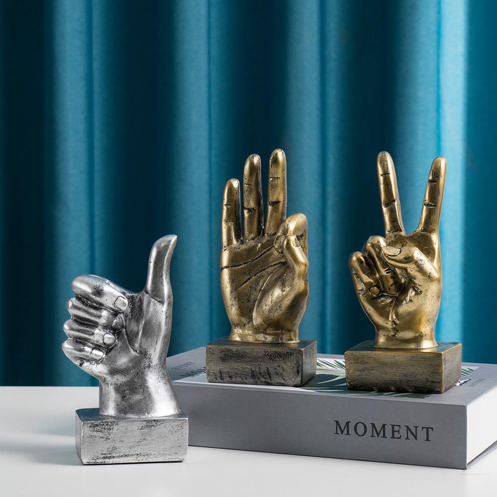 Kreativität Vintage Schreibtischhandwerk Skulptur Geste Finger Modell Dekoration Café Zuhause Kunst Harz Sieg Dekor Skulpturen