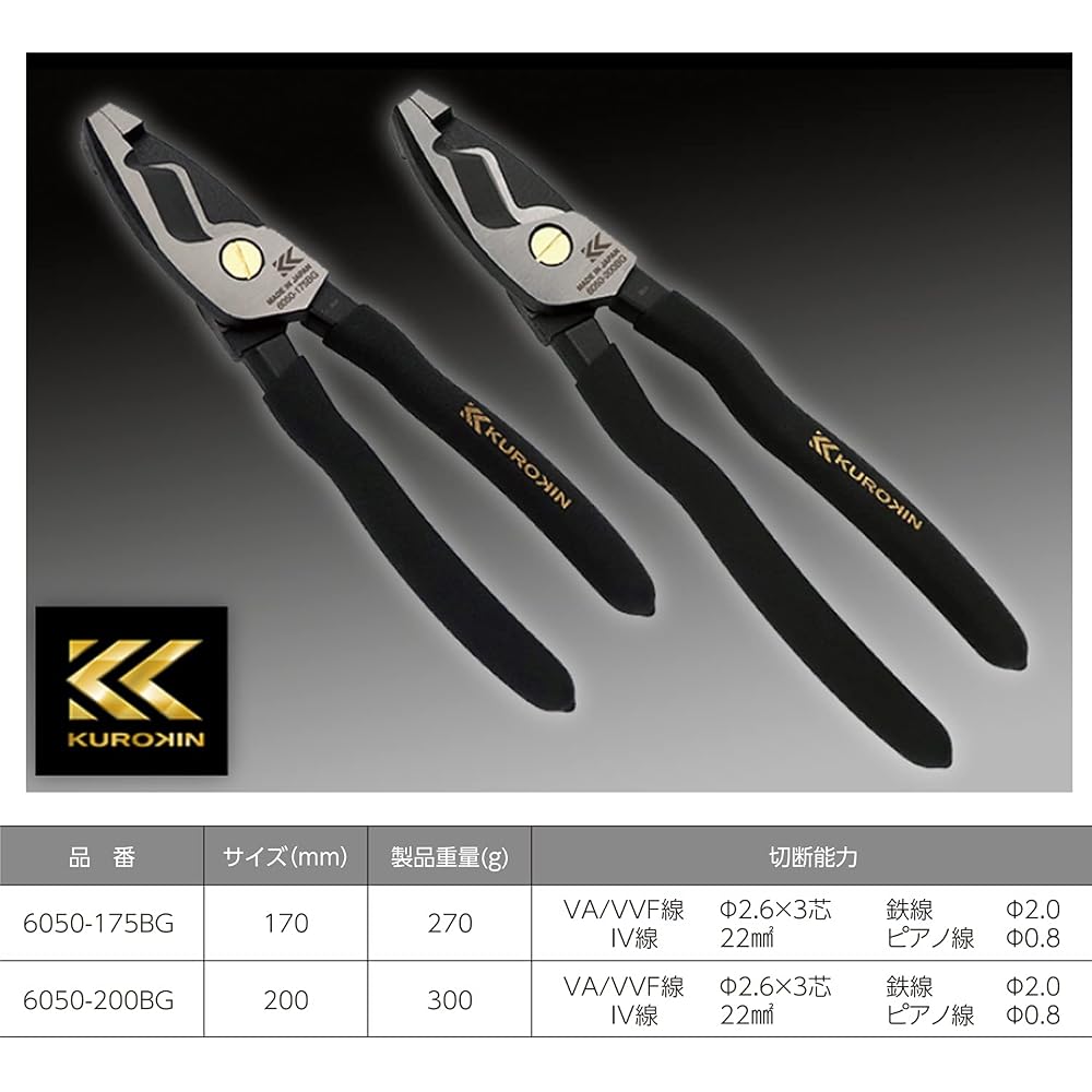 Fujiya (Fujiya) cable pliers, black gold, 175 mm, 6050-175BG