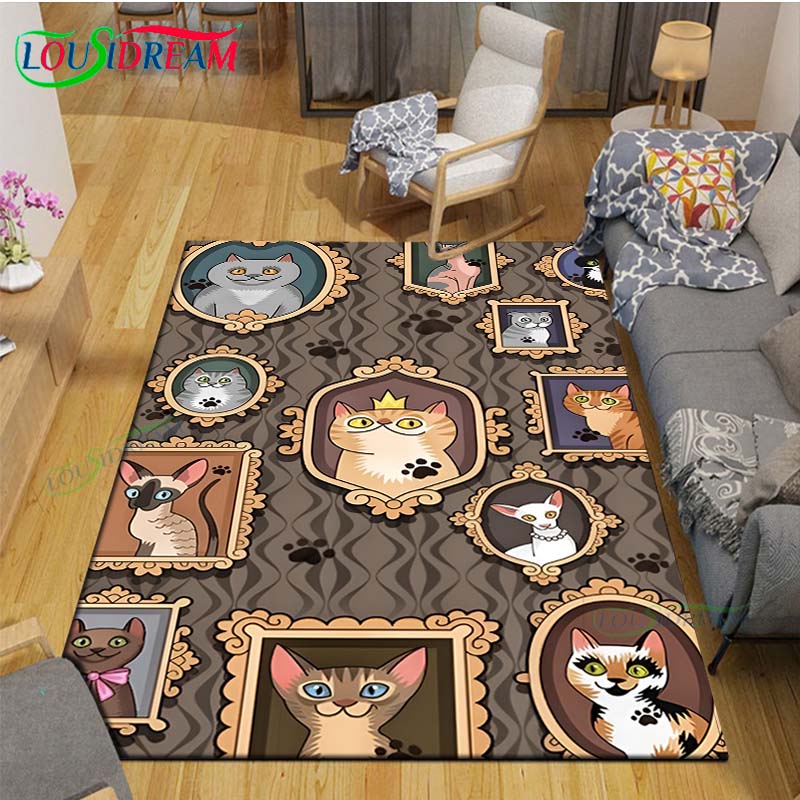 Alfombras Impresas con Gatos Pintura Exquisita Moda 3D Alfombra de Área Antideslizante para Sala de Estar Alfombrillas para Habitación de Niños Esterilla de Yoga Alfombra Grande Decoración