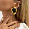 Salircon Vintage Inlaid Resin Acrylic Irregular Stud Earrings Women Classic Geometric Piercing Earring Party Accessory Jewelry
