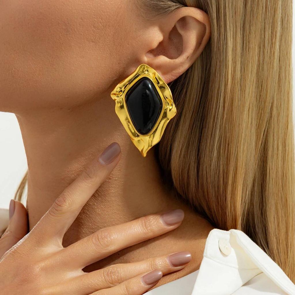 Salircon Vintage Inlaid Resin Acrylic Irregular Stud Earrings Women Classic Geometric Piercing Earring Party Accessory Jewelry