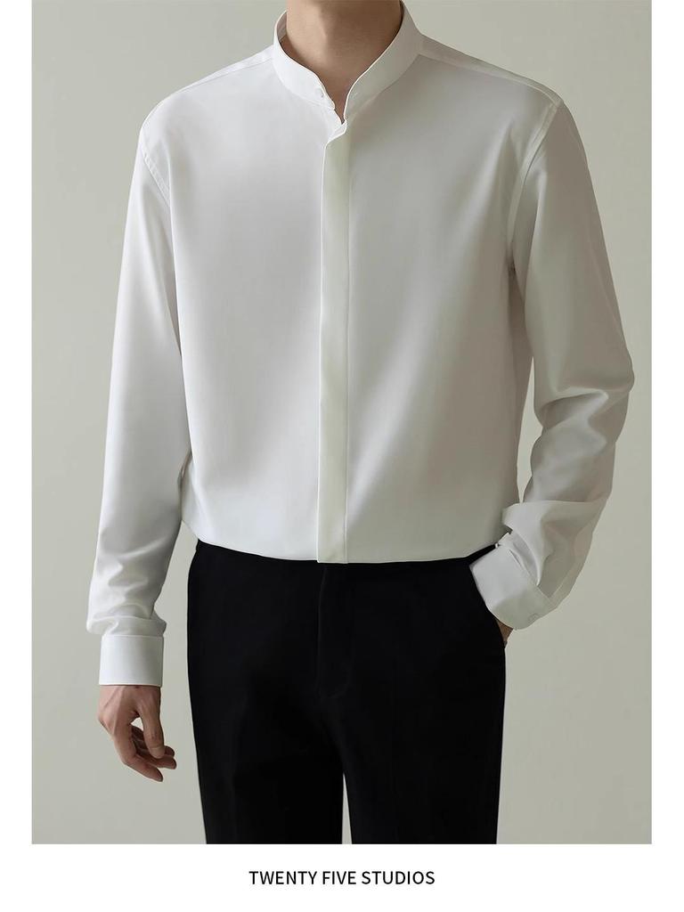 2025 Men's Slim Fit Non-Iron Long-Sleeve Business Shirt - Light, Mature Korean Style for Spring and Autumn