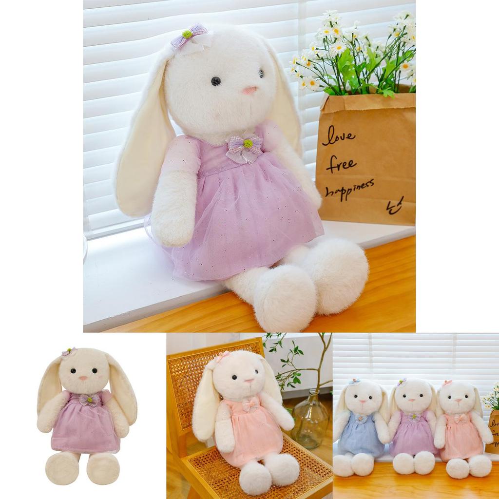 Plush Bunny Doll With Long Ears And Dress And Bow Designfor Kids Gift And Decoration