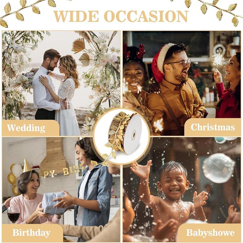 

CYCLI-Ribbon Garland,33 Feet Xmas Gold Ribbon,Gold Leave Ribbon Garland DIY Crafts For Gift Wrapping,Decorations L