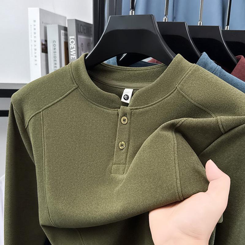 Chinesischer Stil Zwei-Knopf Fleece Stehkragen Langarm Herren Hoodie - Herbst/Winter Dick Warm Lässig Oberteil