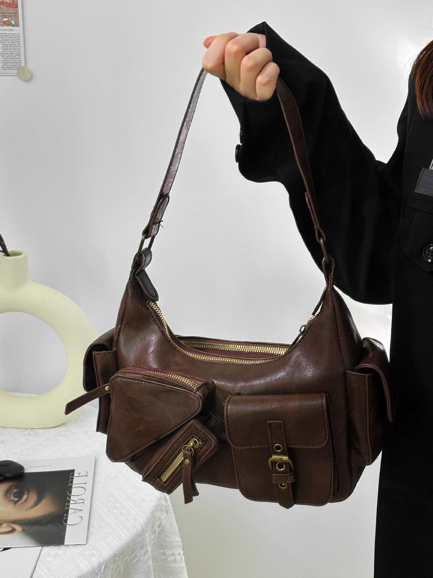 

2024 Ретро Корейский Женский Тоут с Множеством Карманов - Модная, Вместительная Сумка через Плечо коричневый