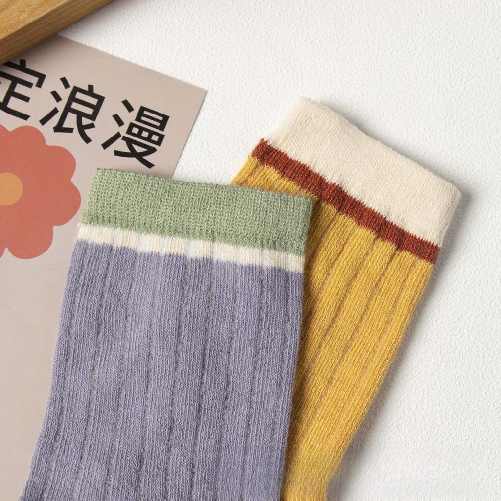 5 Pairs, Women's, Spliced Socks, Ribbed Midsole, Breathable Socks, Sweat Absorbing Socks, High Elasticity, Striped Socks, Sports Long Socks