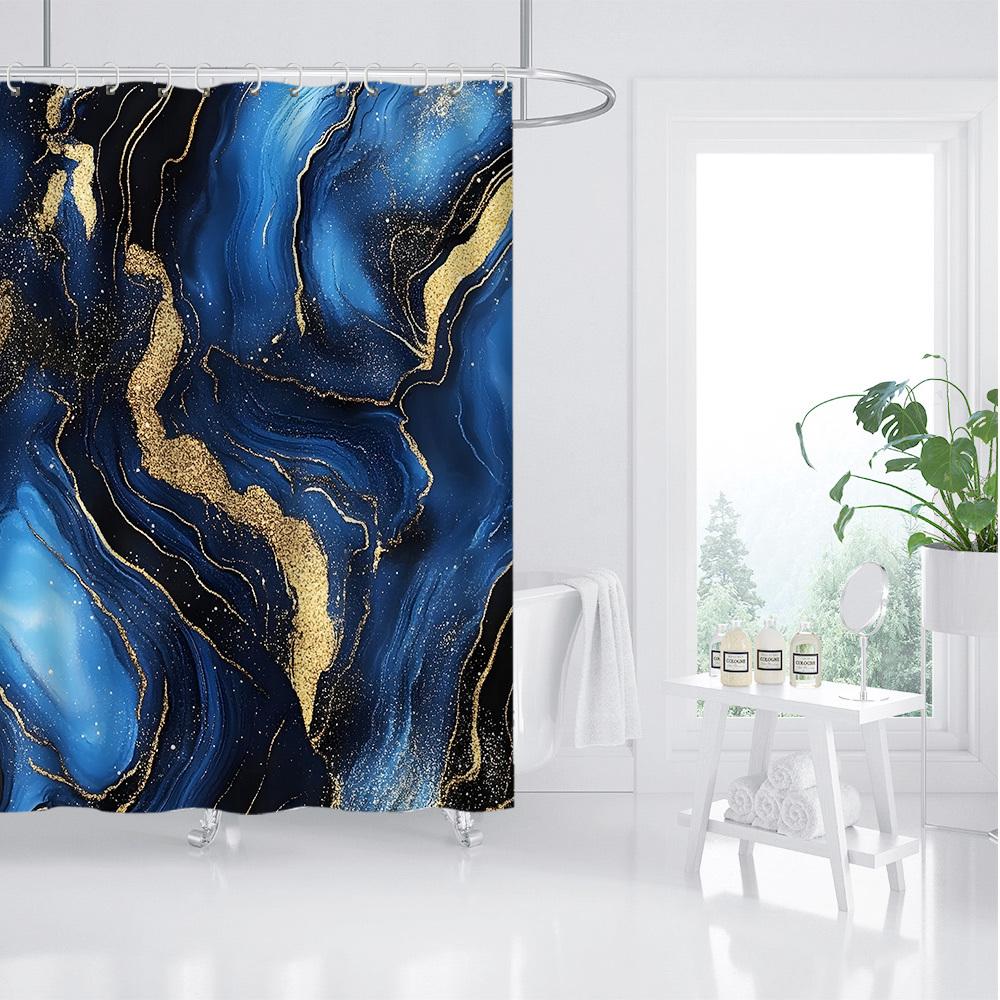 

Luxurious Nordic Marble Shower Curtain - Water-Resistant Polyester, Golden Accents, Artistic Bath Decor With Eyelets W60H190(CM)-1 Pcs