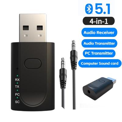 4 In 1 USB Bluetooth-compatible Adapter Audio Transmitter Receiver USB To 3.5mm Jack Audio Card External Soundcard for PC Laptop TV Car Speaker