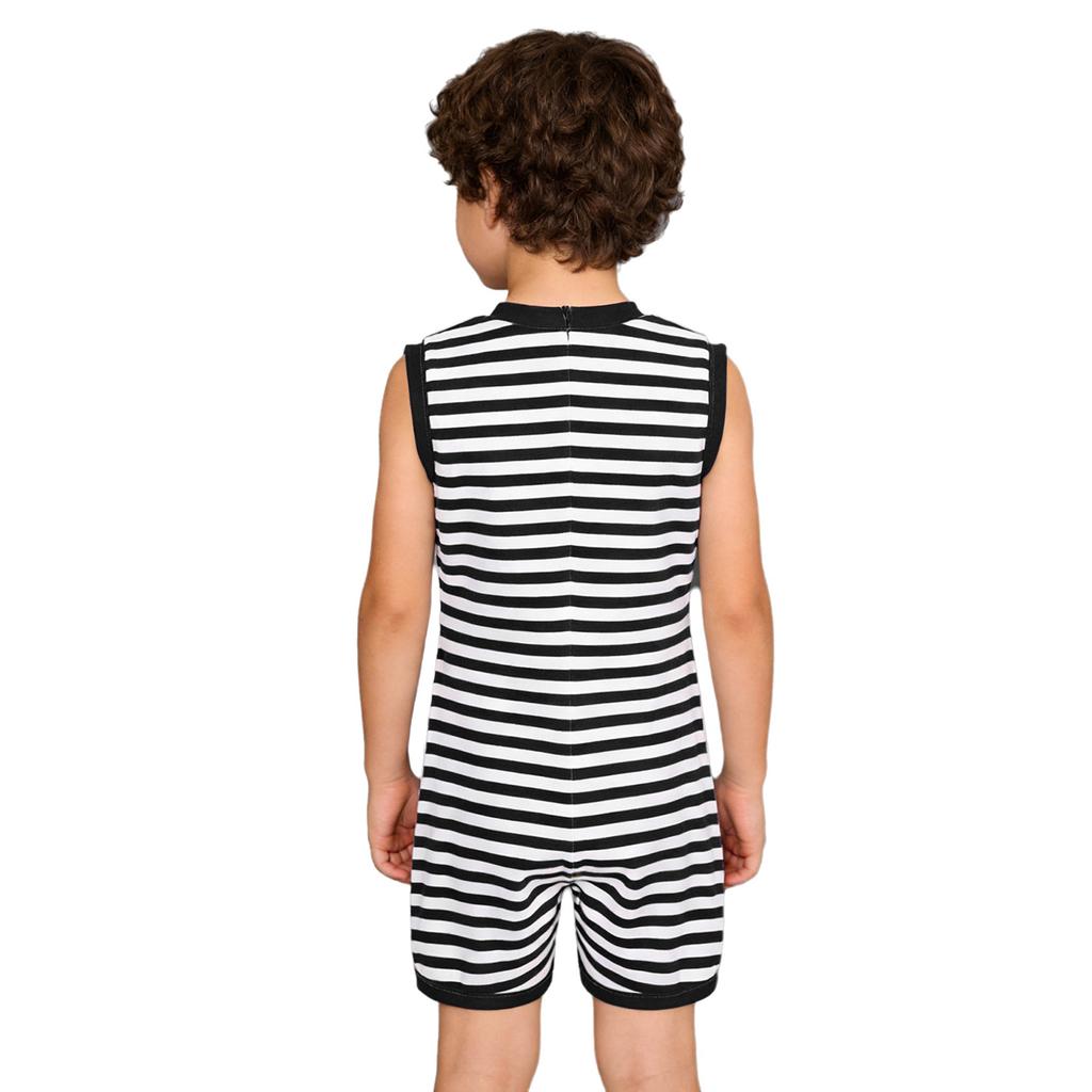 Unisex Special Needs Adaptive Clothing Sleeveless Back Invisible Zipper Press Button Crotch Striped Jumpsuit