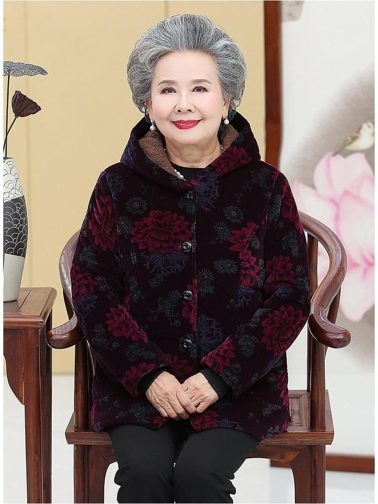Grandma's Hooded Winter Coat: Thickened Cotton-Padded Jacket for Middle-Aged and Elderly Women