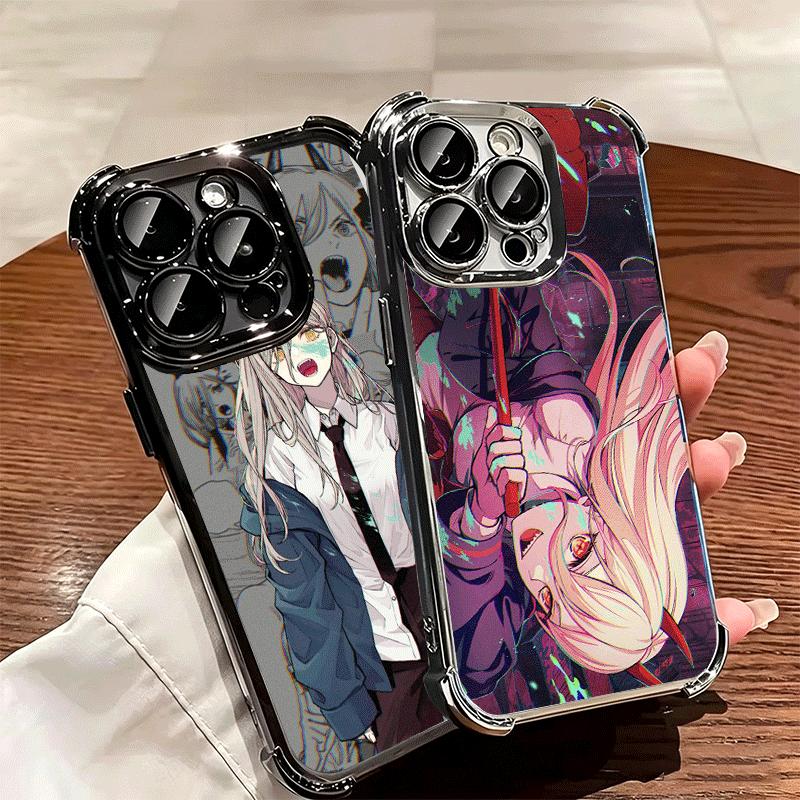 Anime Character Power CSM Soft Phone Case For iPhone 15 16 17 Air 14 Pro Max 16E Plus 13 12 Mini Plating Anti-Fall Fundas