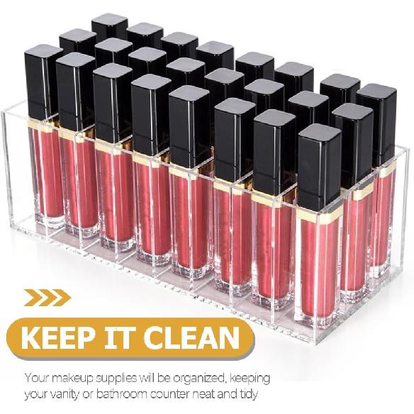24 Slot Acrylic Lipstick Organizer - 8.3X3.5 Clear Compact Lip Gloss Perfume Sample Mascara Holder - Lipstick Storage Box Makeup Display Lip Gloss