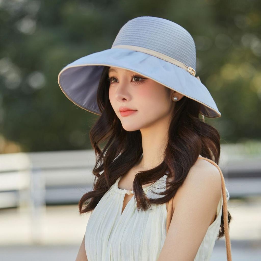 Sun hat children's new organza straw hat summer big edge beach hat sun protection travel visor