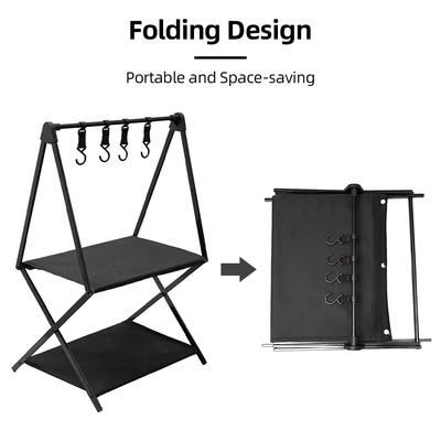 Outdoor Camping 3 Tier Rack Portable Folding Aluminum Alloy Storage Rack with 4 Hooks