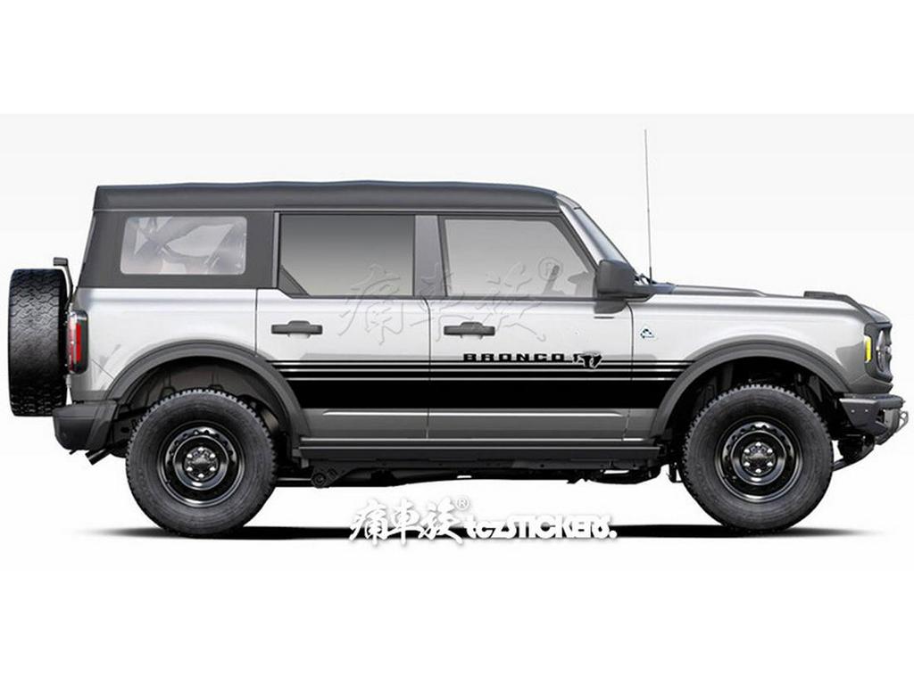 Bronco Mustang Car Stickers: Pinstripes, Waistline, and Side Skirt Decorations