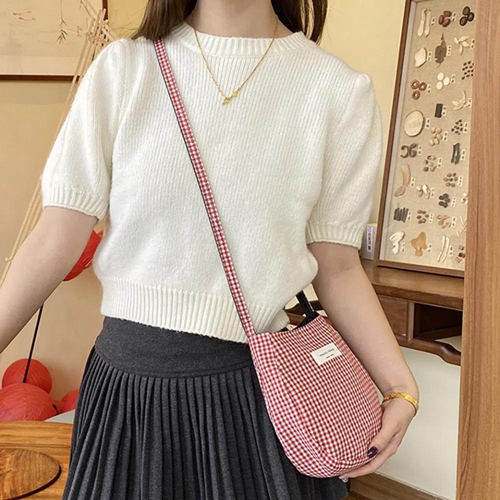 Plaid Crossbody Phone Pouch Cute Grid Shoulder Bag Casual Small Square Bag  Travel