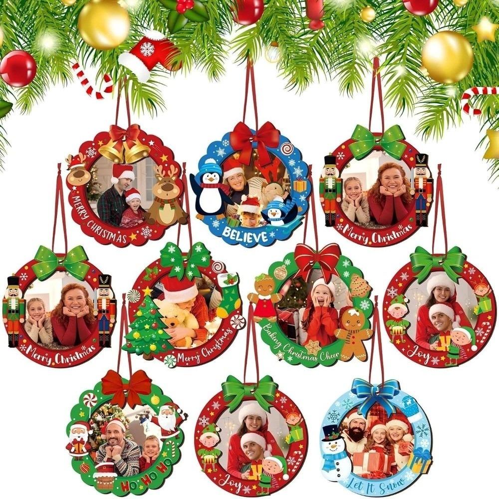 8/10Pcs DIY Christmas Tree Pendant Wooden Holiday Decorations Home Decor