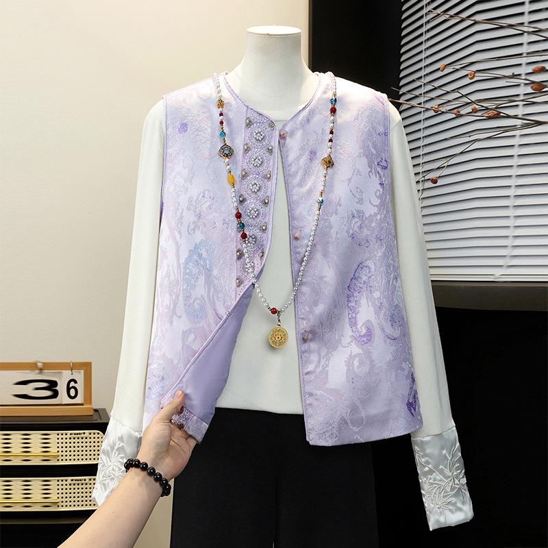 

Mom s Spring 2026 Stylish Age-Reducing Tang Suit Vest for Middle-Aged and Elderly Women M (Recommended 95-115 jin) фиолетовый