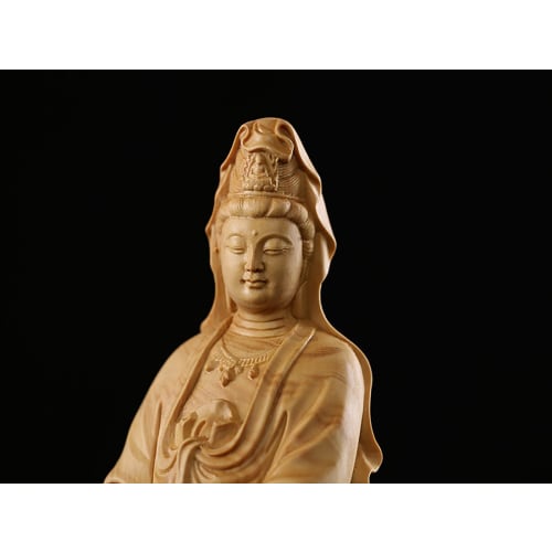 Suicazon Feng Shui Boxwood Kannon Buddhist Statue, Wooden Carving (Sizes: 10cm, 12cm, 16cm, 22cm, 30cm)