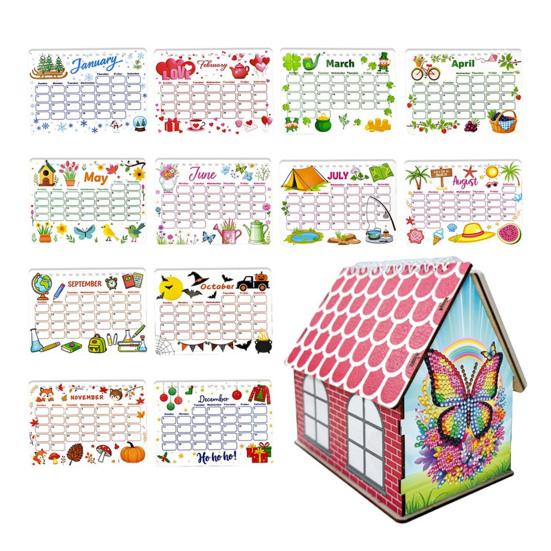 DIY Desk Calendar 2026 Diamond Art Calendar Crafting Kit Cute House Tabletop Calendar Monthly Planner Decoration for Home Office Bedroom