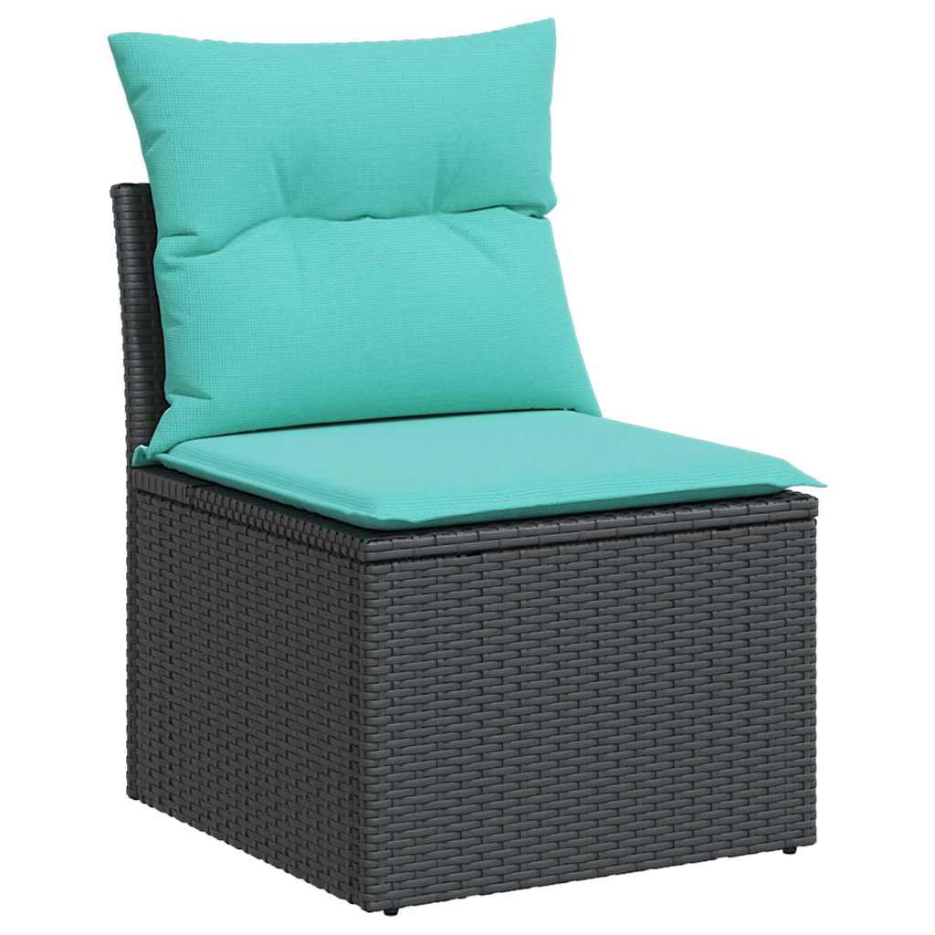 vidaXL 7 Piece Garden Sofa Set with Cushions Black Poly Rattan