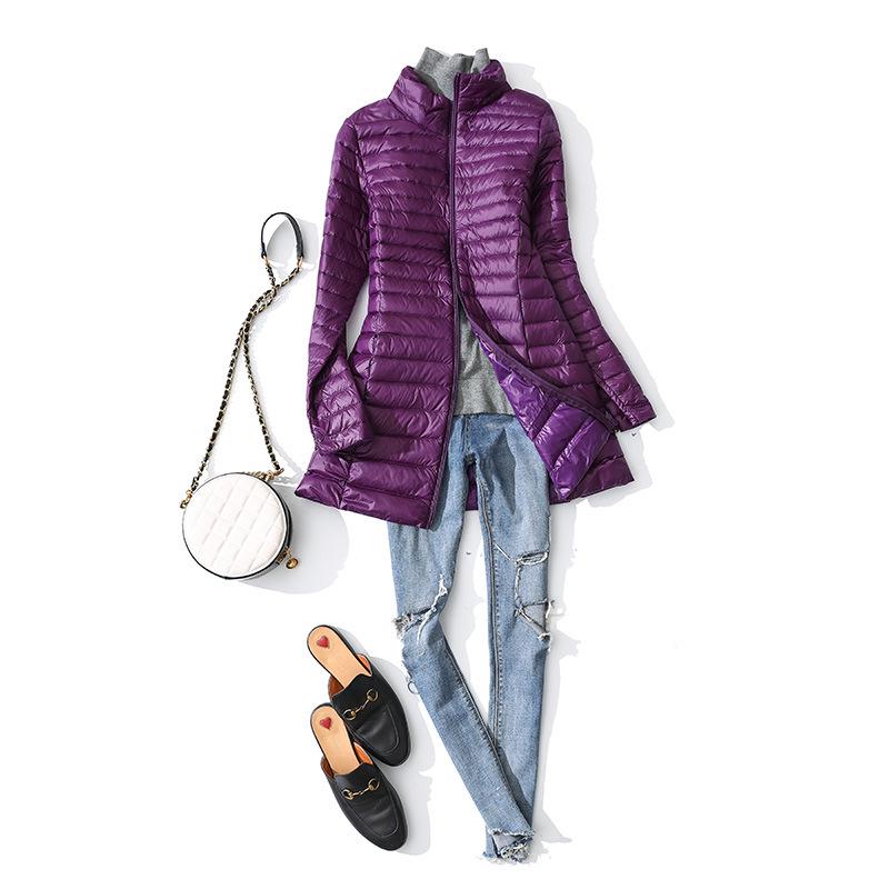 

Women s Mid-Length Lightweight Down Jacket - New Fall/Winter Slim Fit with Stand Collar & Long Sleeves, Plus Size, White Duck Down. 4XL фіолетовий